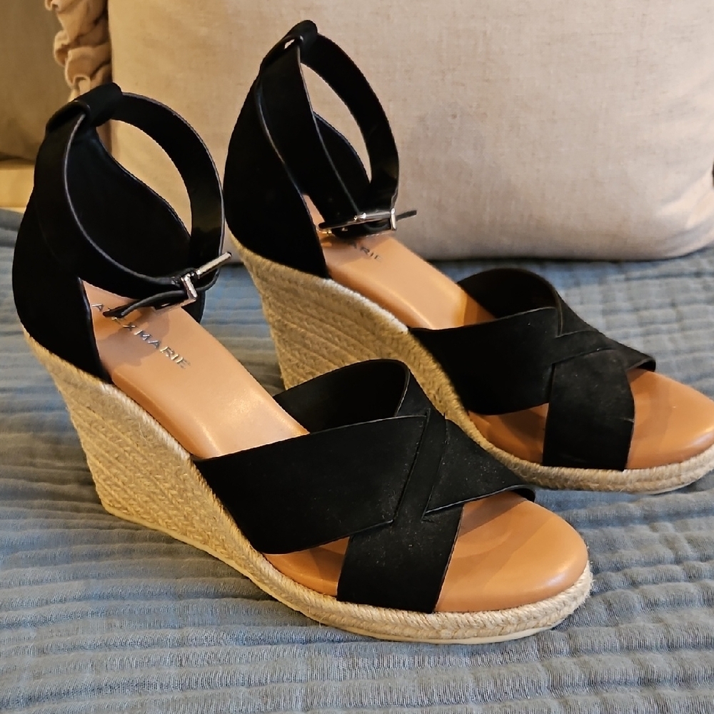 Alex Marie Black and Tan Espadrille Wedges